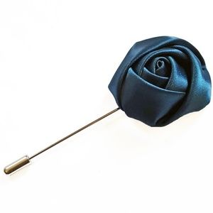 Mens Satin Fabric 3D Rose Lapel Pin Brooch Teal